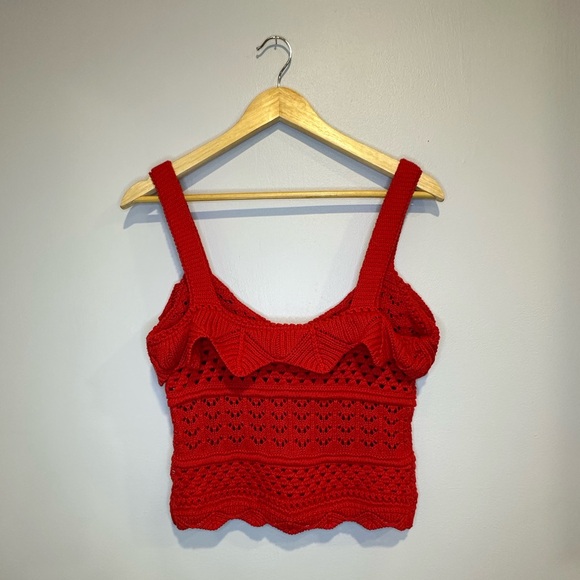 VICI AMORE COTTON CROCHET KNIT TOP - RED - Picture 4 of 12